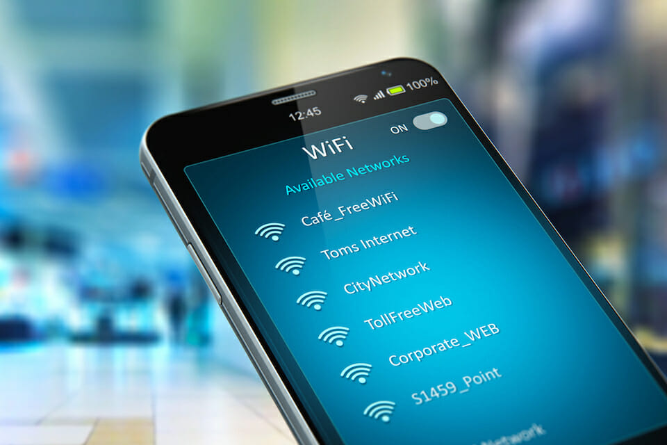 List of WiFi networks on smartphone in the shopping mall
