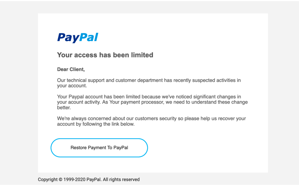 Pay Pal Phishing Message